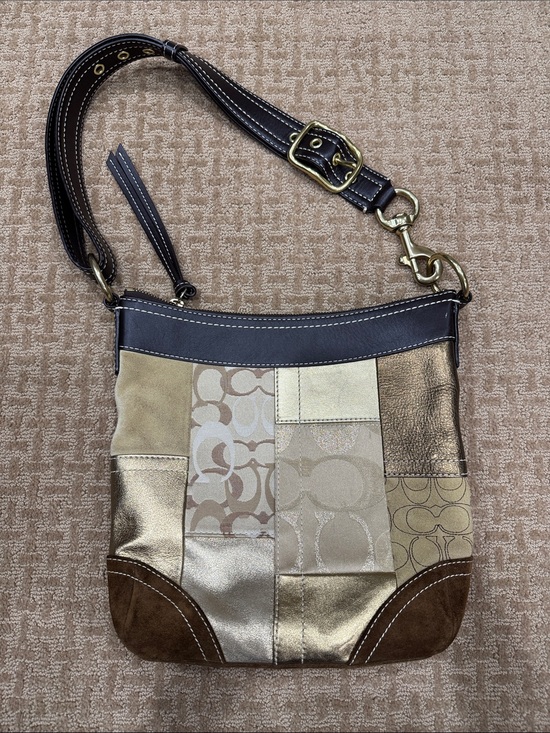 Coach Handbags - Coach Patchwork Crossbody in Gold, Brown and Tan